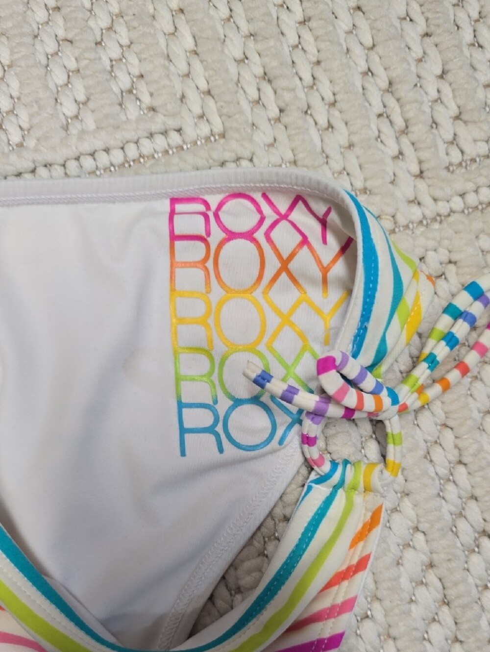 Roxy White Rainbow Stripe Tie-Side Bikini Bottom - Picture 2 of 7